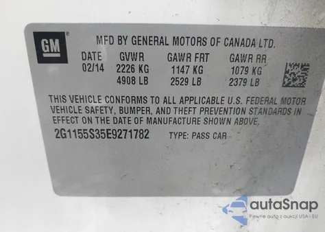 2014 Chevrolet Impala 2Lz z USA, uszkodzony, nr VIN 2G1155S35E9271782